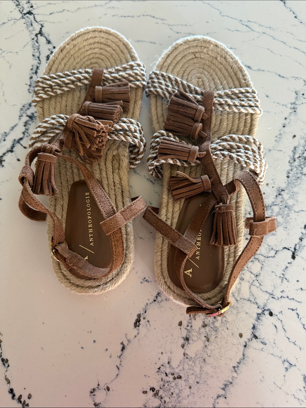 Anthropologie Tan Rope Tassel Espadrille Sandals